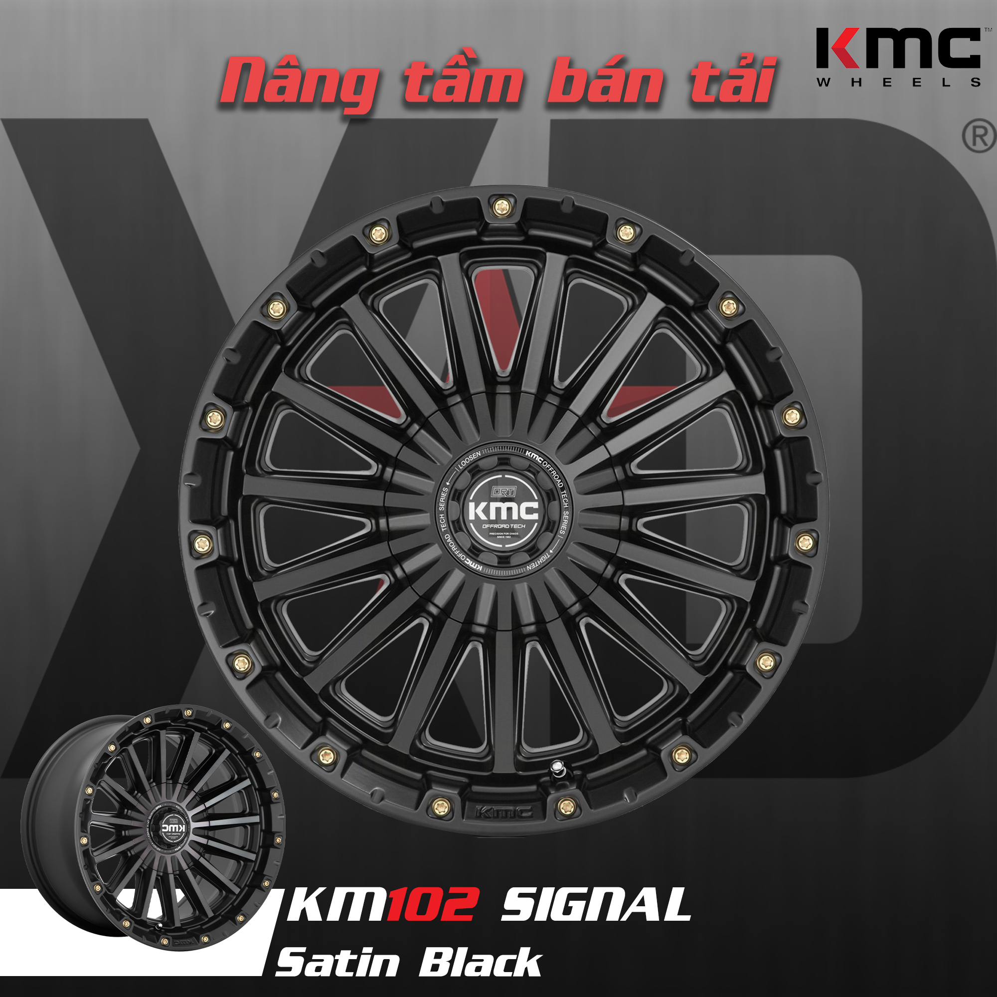 Mâm KMC KM102 Signal 17 inch - Đen Xám