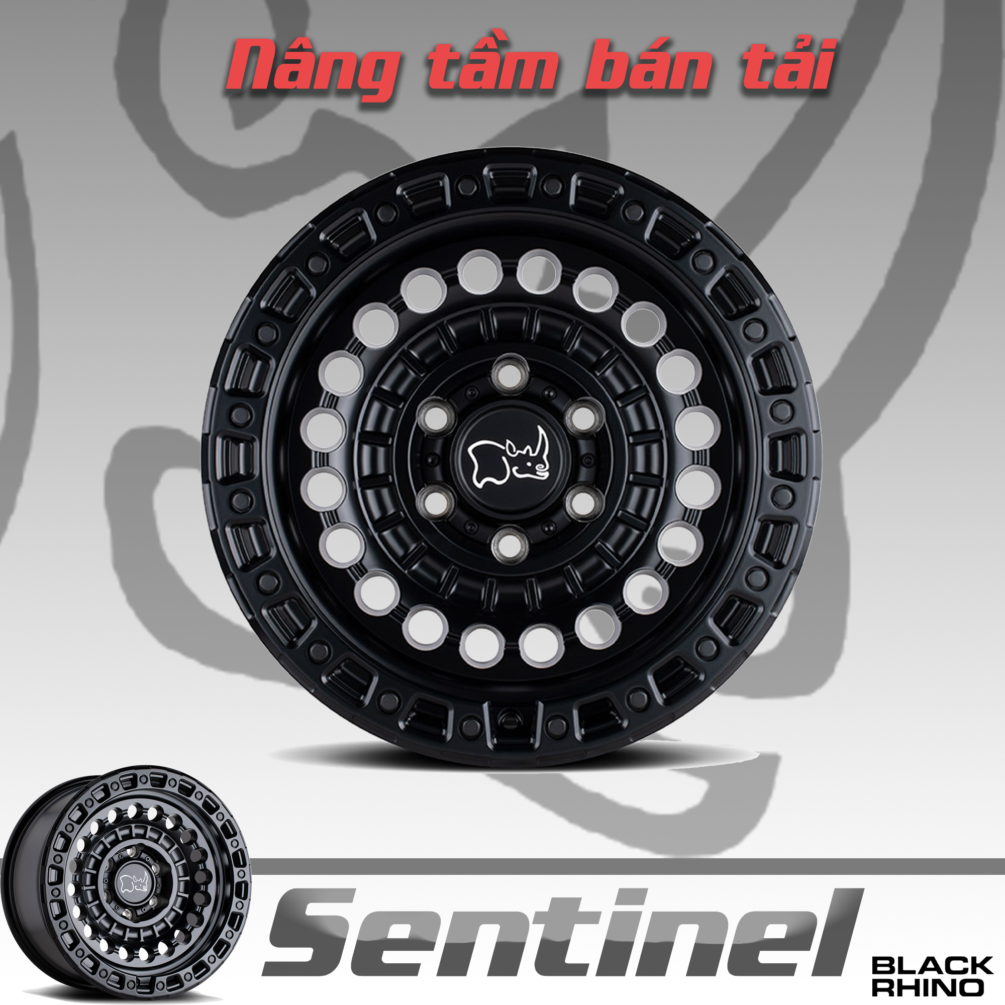 Mâm Black Rhino Sentinel Matte Black 17 inch - Đen Mờ
