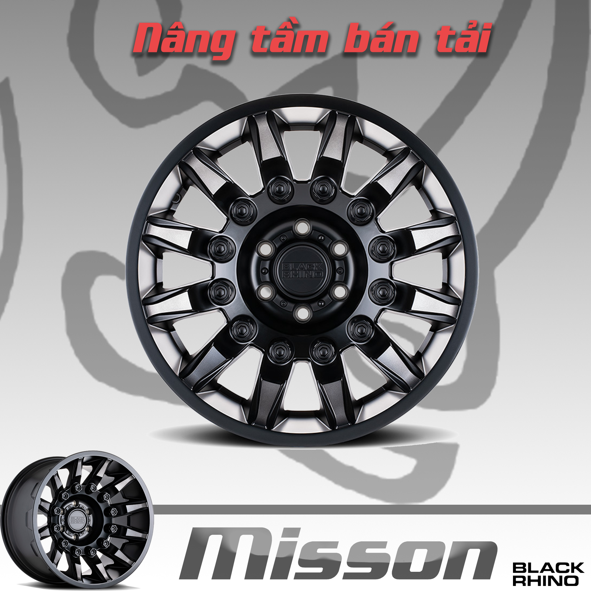 Mâm Black Rhino Mission 17 inch Đen Mờ