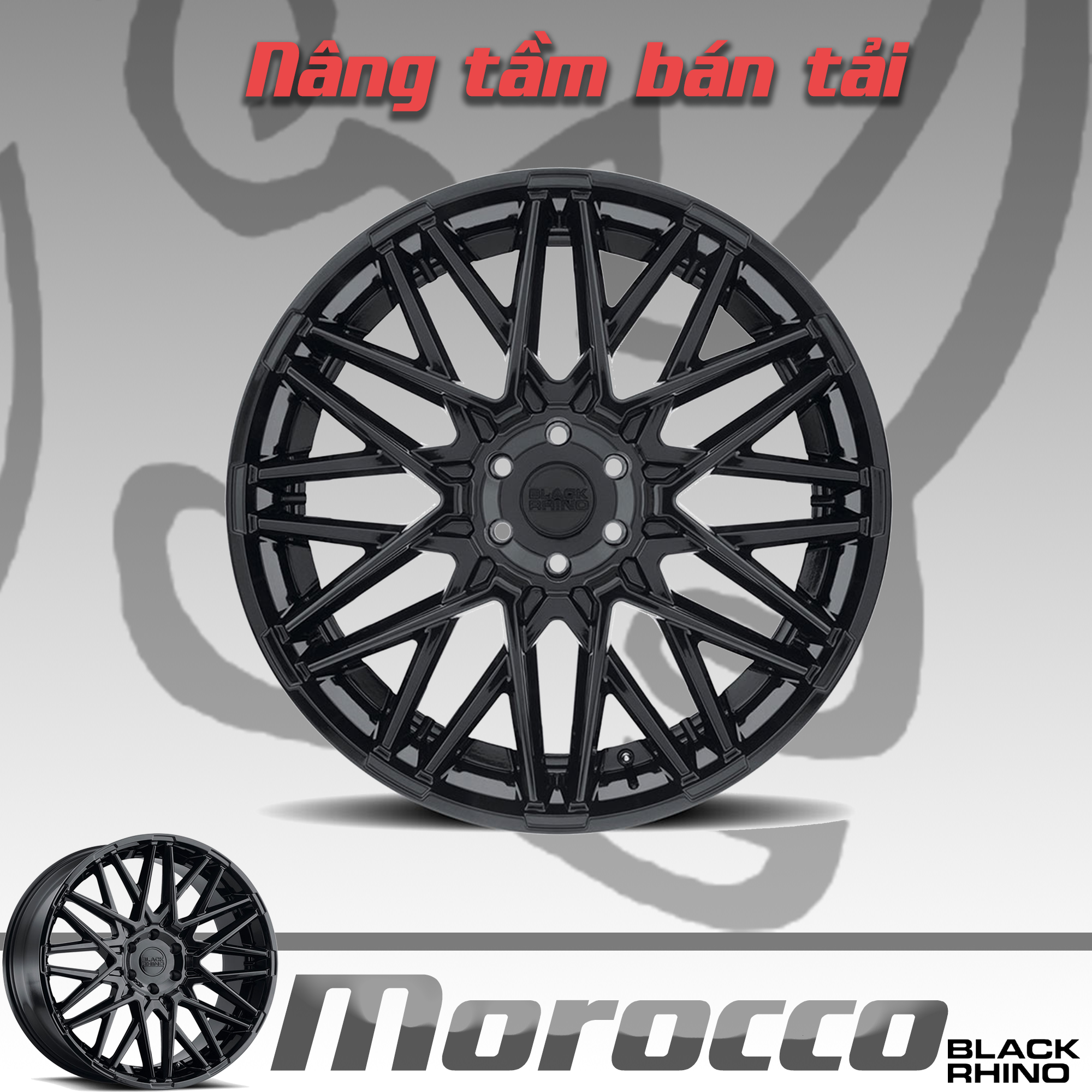 Mâm Black Rhino Morocco 18 - 20 inch Đen Bóng