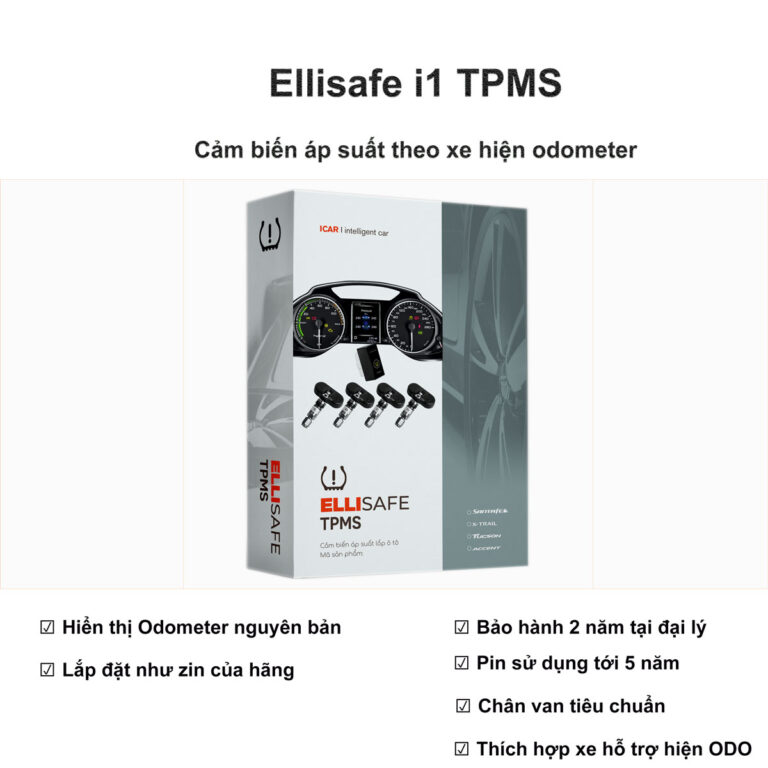 Hệ Thống Cảm Biến Cảnh Báo Áp Suất Lốp I Serials Theo Xe Ellisafe I1X (Màn ODO)