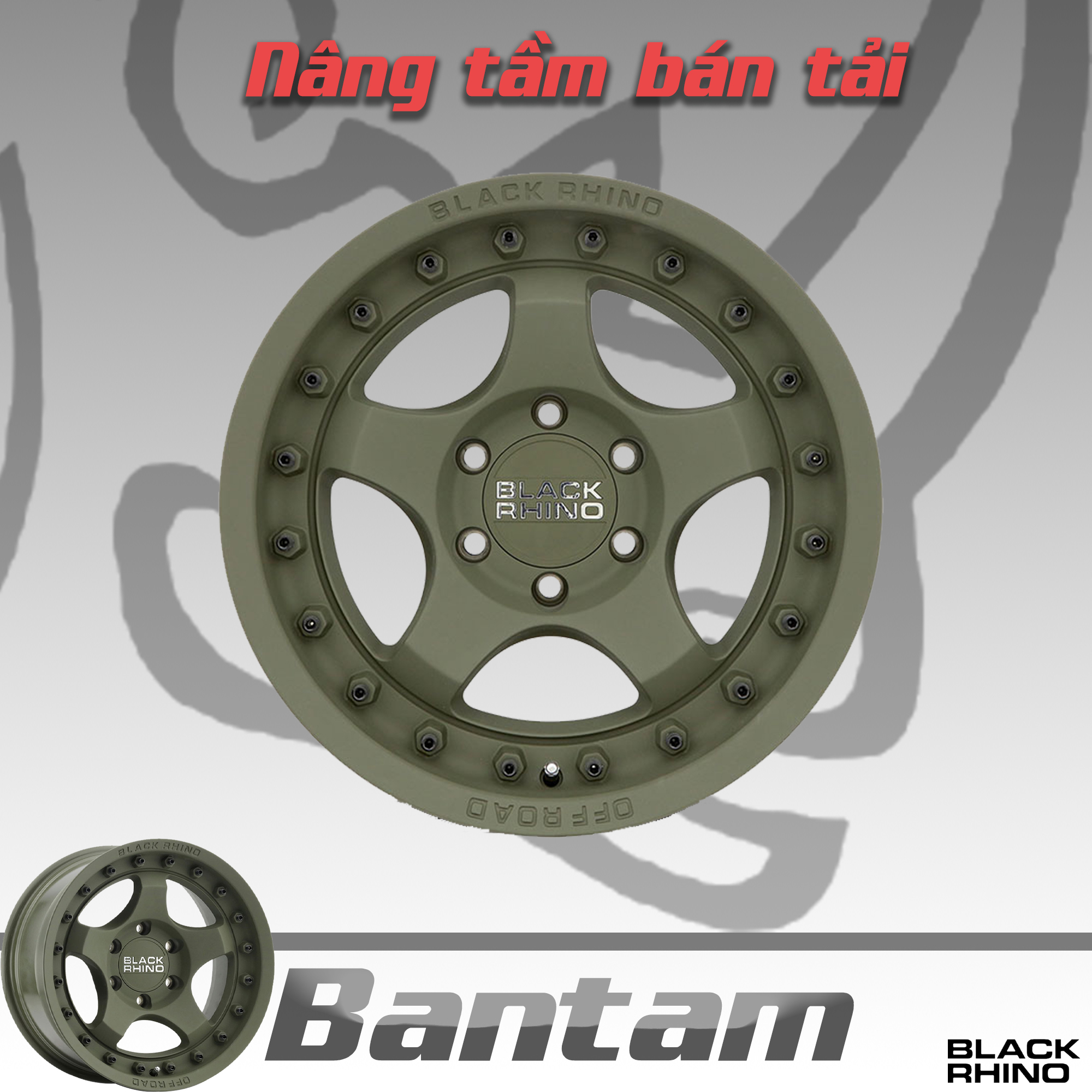 Mâm Black Rhino Bantam Olive Drab Green 17 inch