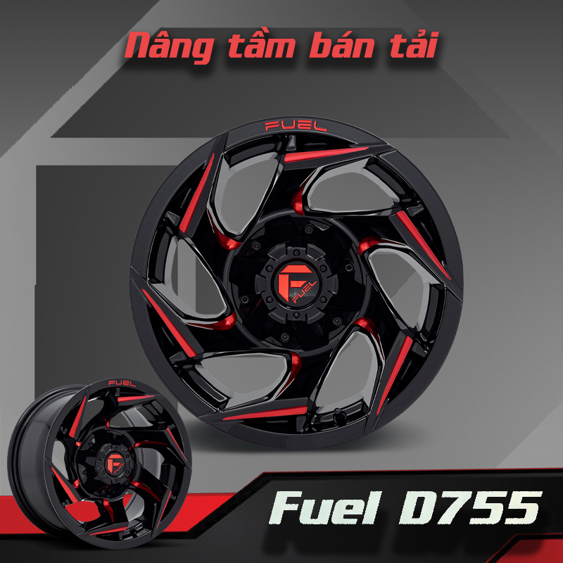 Mâm Fuel Reaction D755 17 Inch - Đen Bóng Viền Đỏ