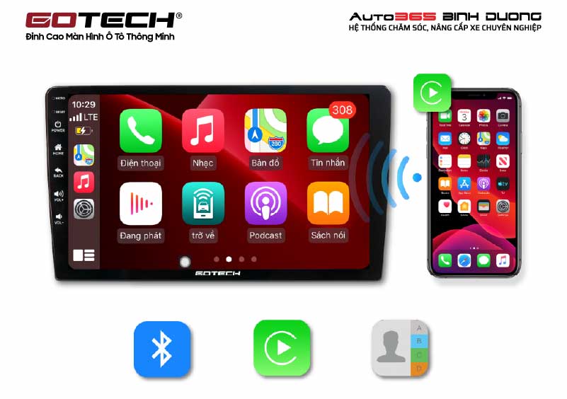 Kết nối apple carplay trên màn hình ô tô thông minh Gotech