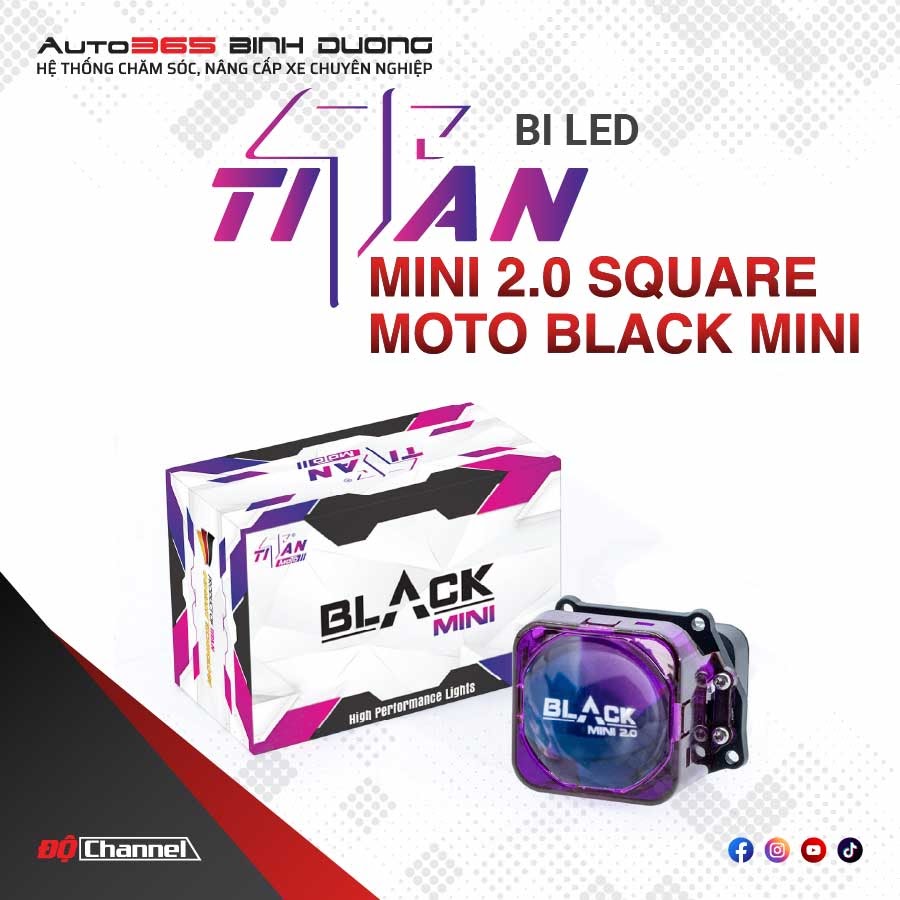 Titan Moto Black Mini 2.0 Square | Đèn Bi Laser Moto Cao Cấp