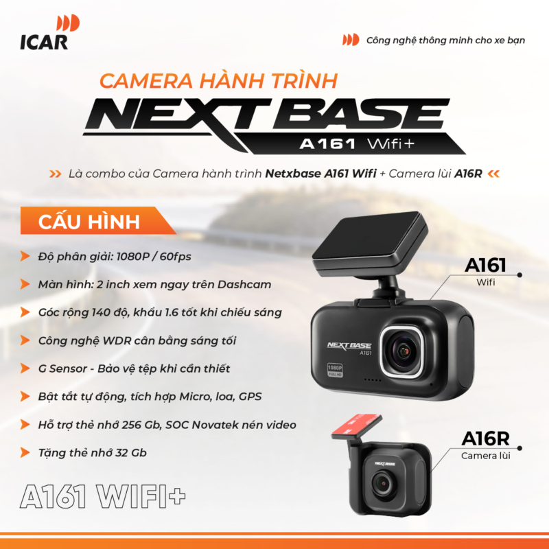 Camera Hành Trình Nextbase A161 Wifi+ - Auto365 Bình Dương camera hanh trinh nextbase a161 wifi 1