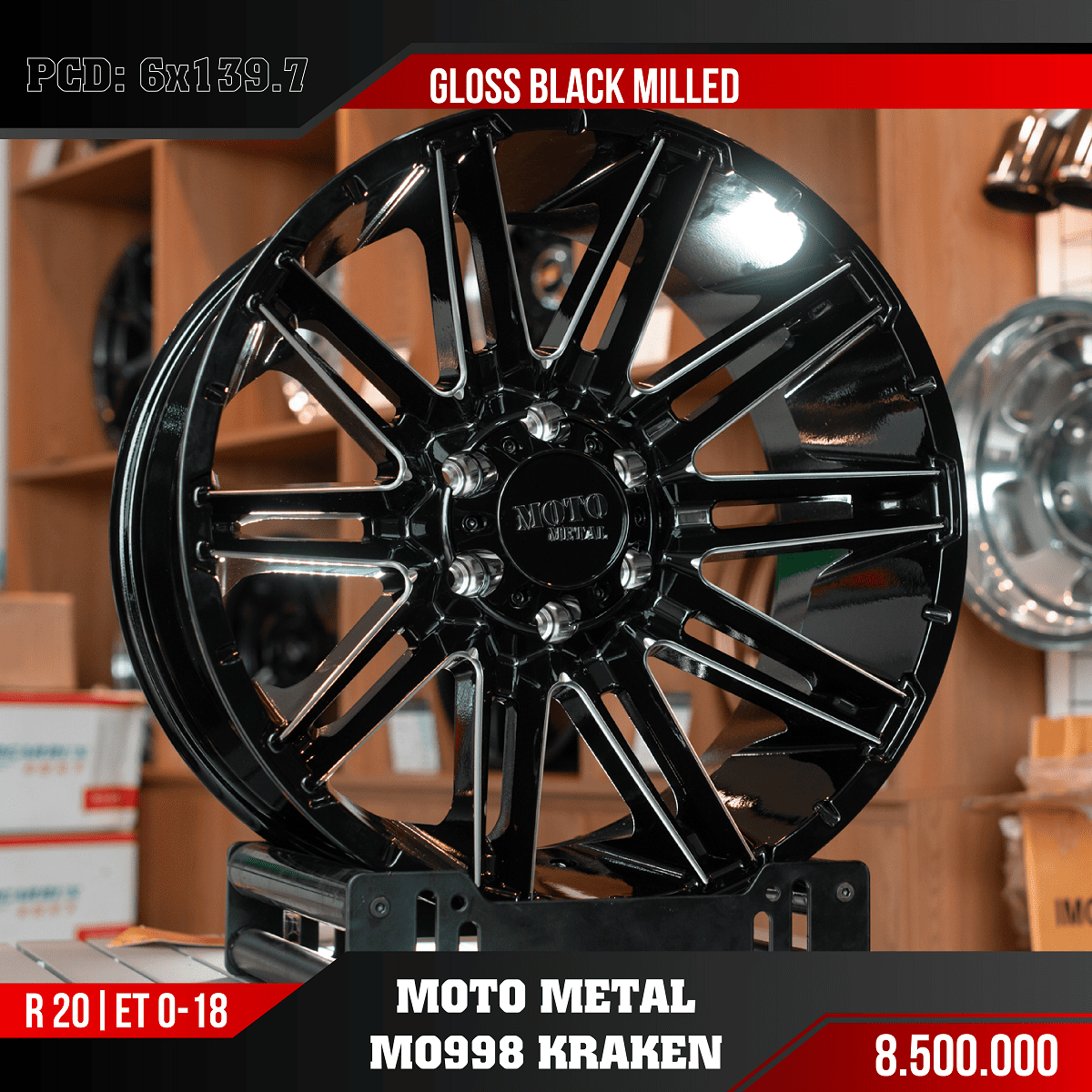Mâm Moto Metal Gloss Black Milled 20 Inch ET -18