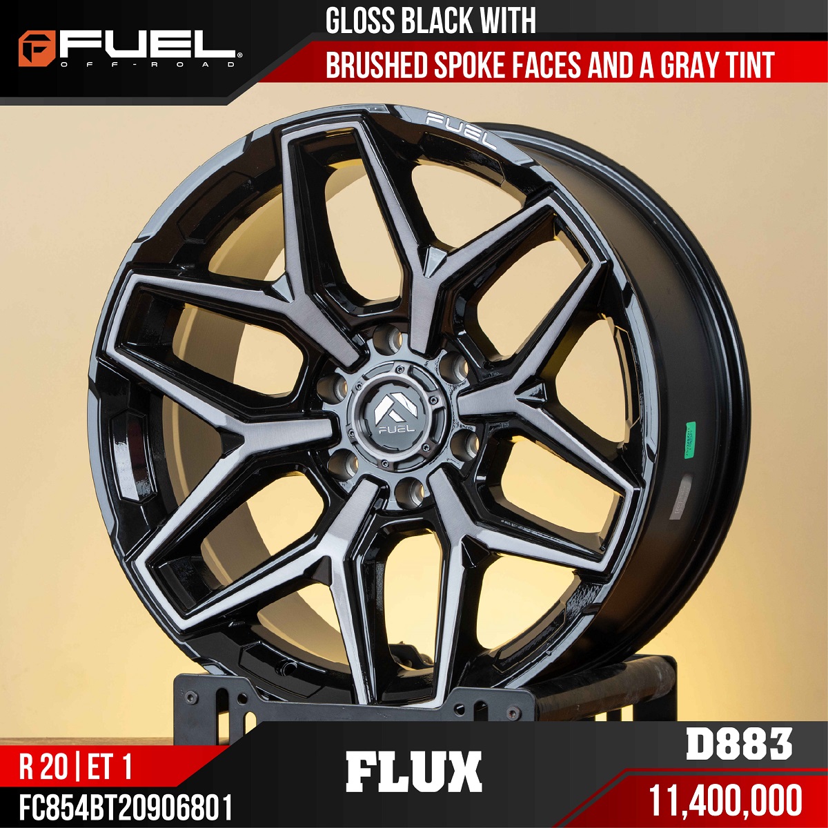 MÂM FUEL FLUX D883 GLOSS BLACK BRUSHED SPOKE FACE GRAY TINT 20 INCH ET1